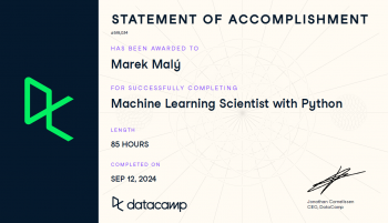 Certifikát ze série kurzů o strojovém učení